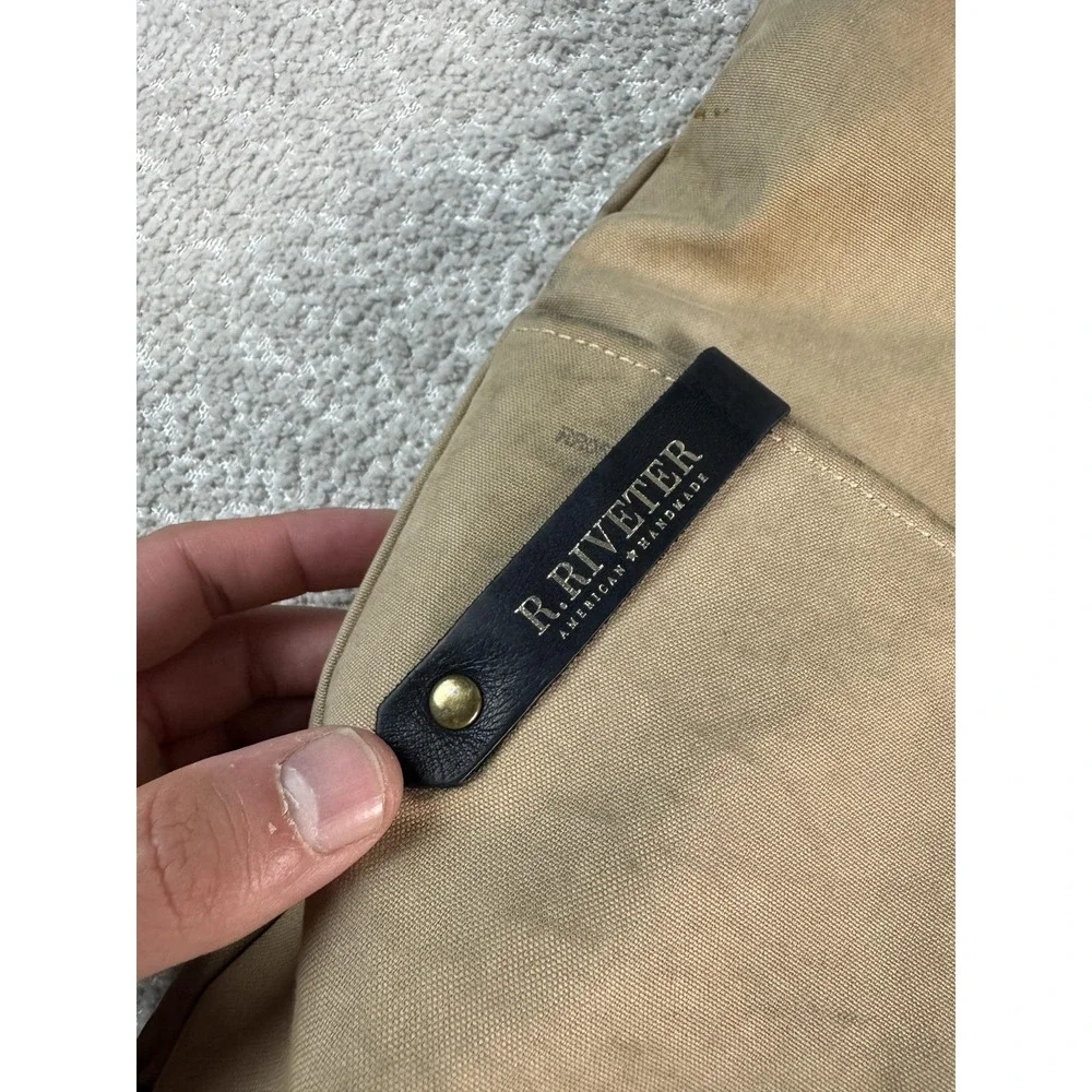 R. Riveter Tote Bag Womens‎ Tan Black Canvas Leather American Handmade Zip Top